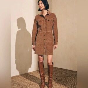 Faherty Softstretch Cord Michelle Dress Corduroy brown Sz 2 organic cotton